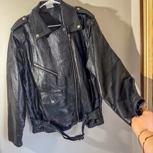 🏍️ Vintage FLIGHT PATH Black Patchwork Leather Biker Jacket 🏍️